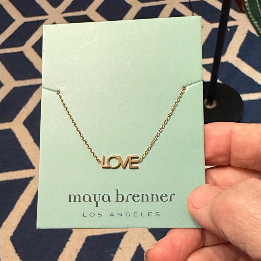 Maya Brenner LOVE Necklace Gold-Plated NWT w/ Pouch Asymmetrical Letter - Picture 2 of 4